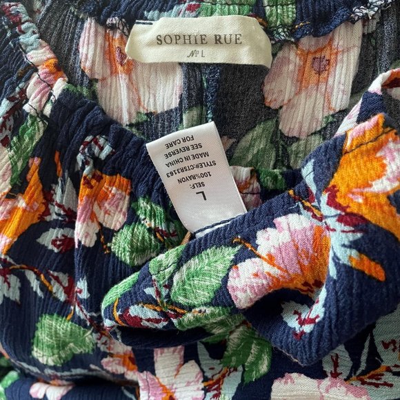 Sophie Rue Blue Floral Flutter Sleeve Off The Shoulder Crop Top Boho Blouse L - Picture 10 of 13
